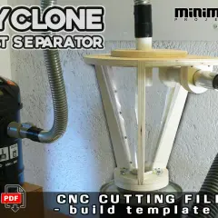 Un aspirateur industriel relié à un filtre cyclonique en bois et plastique transparent. Idéal pour un atelier propre.