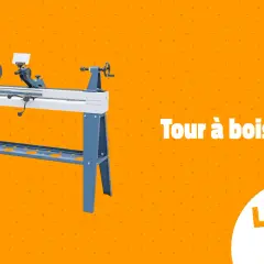 Tour à bois d'établi bleu et blanc, prêt pour vos projets de menuiserie.