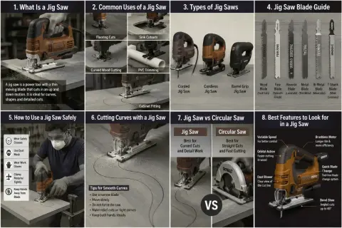 Un bricoleur utilise une scie sauteuse pour réaliser des coupes courbes précises. Cet outil est idéal pour les travaux de détail.