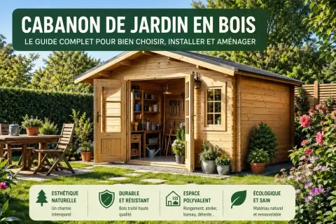 Une charmante cabane en bois fait maison, parfaite pour le rangement ou comme espace détente dans le jardin.