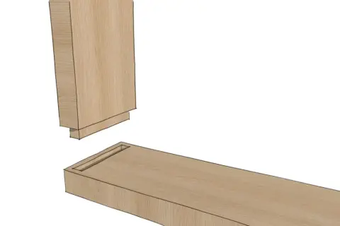 Assemblage de bois : un tenon mortaise en chêne, prêt à s'emboîter pour une structure solide.