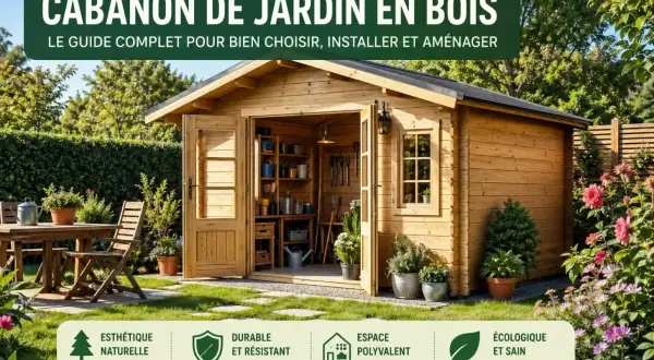 Une charmante cabane en bois fait maison, parfaite pour le rangement ou comme espace détente dans le jardin.