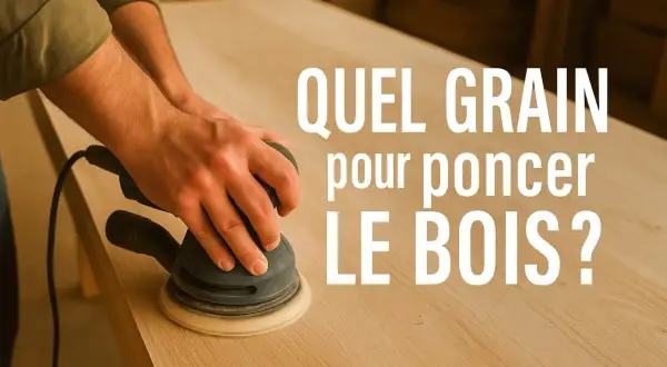 Main ponceuse en action sur un plateau en bois. Quel grain de papier à poncer choisir pour un résultat parfait ?