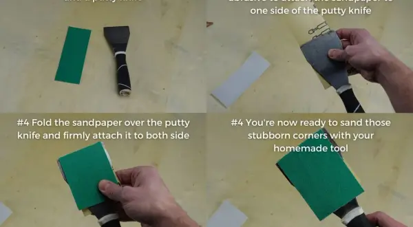 Créez un outil pour poncer sans ponceuse : fixez du papier abrasif sur une spatule. Idéal pour les coins difficiles d'accès.