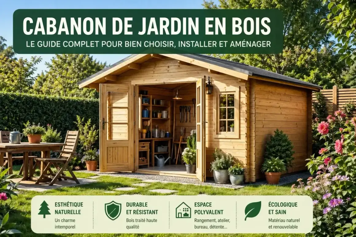 Une charmante cabane en bois fait maison, parfaite pour le rangement ou comme espace détente dans le jardin.
