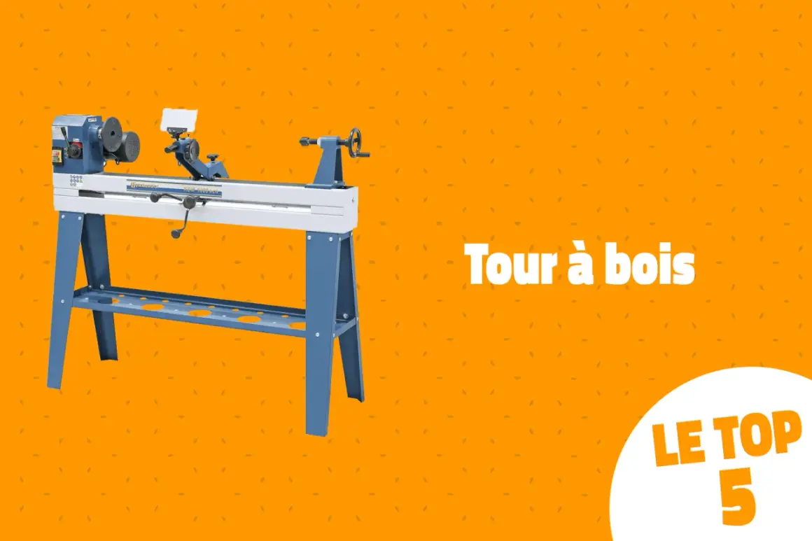 Tour à bois d'établi bleu et blanc, prêt pour vos projets de menuiserie.