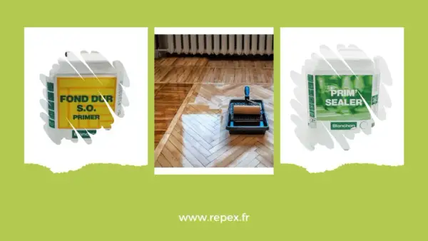 Application d'un fond dur sur un parquet. Le produit est prêt à être appliqué avant la teinture ou la finition.
