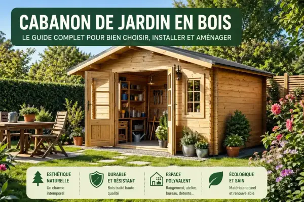 Une charmante cabane en bois fait maison, parfaite pour le rangement ou comme espace détente dans le jardin.