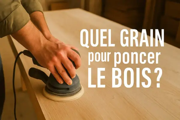 Main ponceuse en action sur un plateau en bois. Quel grain de papier à poncer choisir pour un résultat parfait ?